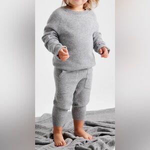 NWT Quince Washable Cashmere Crewneck Sweater & Jogger Set - Heather Grey - 3-6M